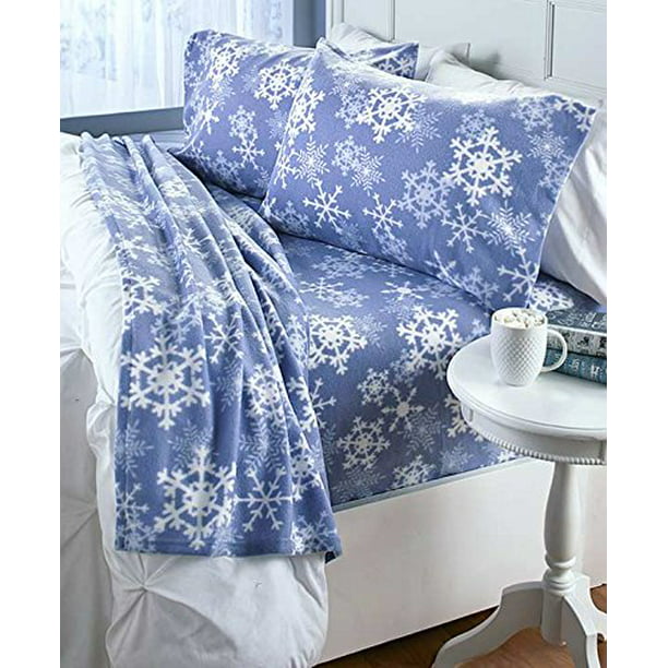 Sheet Sets Snowflake Haze Blue Twin Jarden Soft Cuddly Fleece 